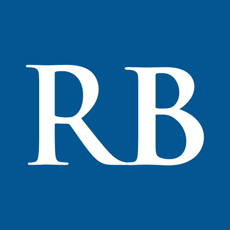 White RB logo on blue background
