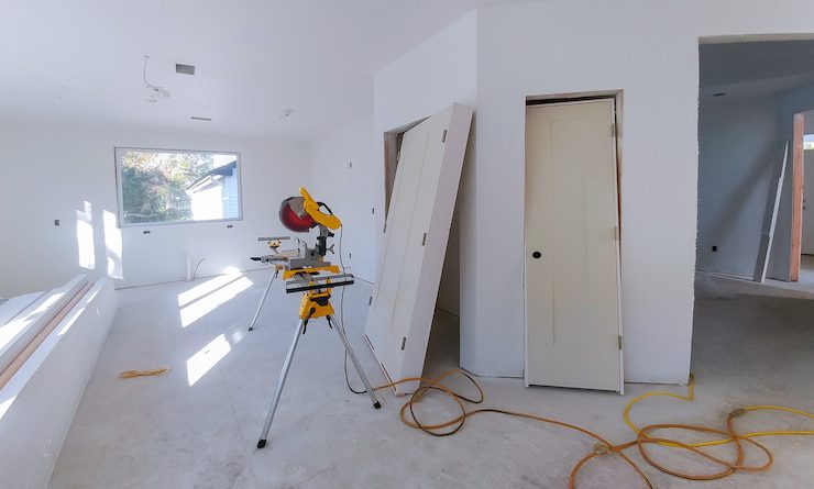 Interior room under renovation with miter saw